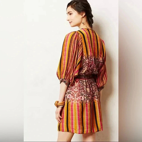 Anthropologie Tanvi Kedia Sunpass Beaded Dress Size M Rayon Pink Orange - Picture 3 of 13